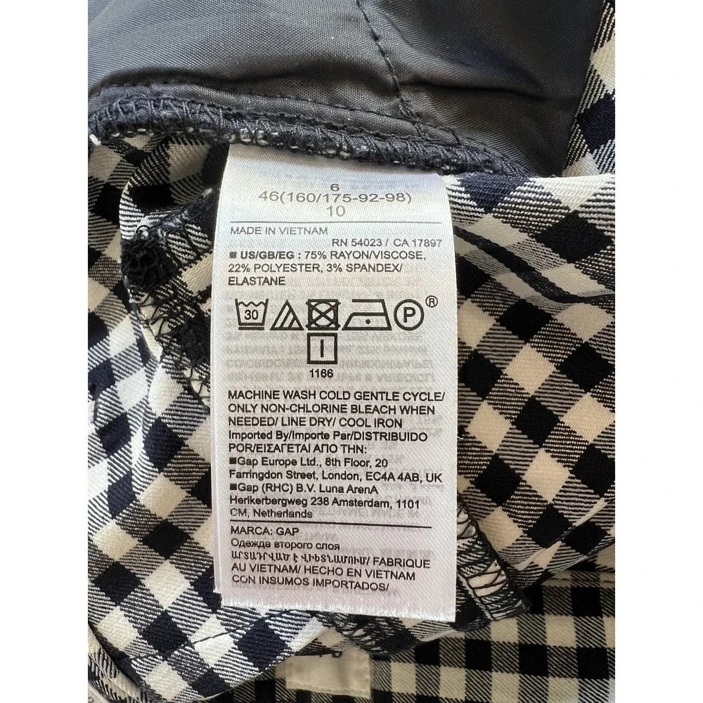 Gap Signature Skinny Ankle Pants Black &‎ White Gingham Preppy Picnic Retro